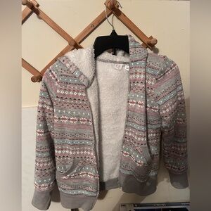 CRB Girl, Grey zippered sweatshirt with snowflakes, size medium